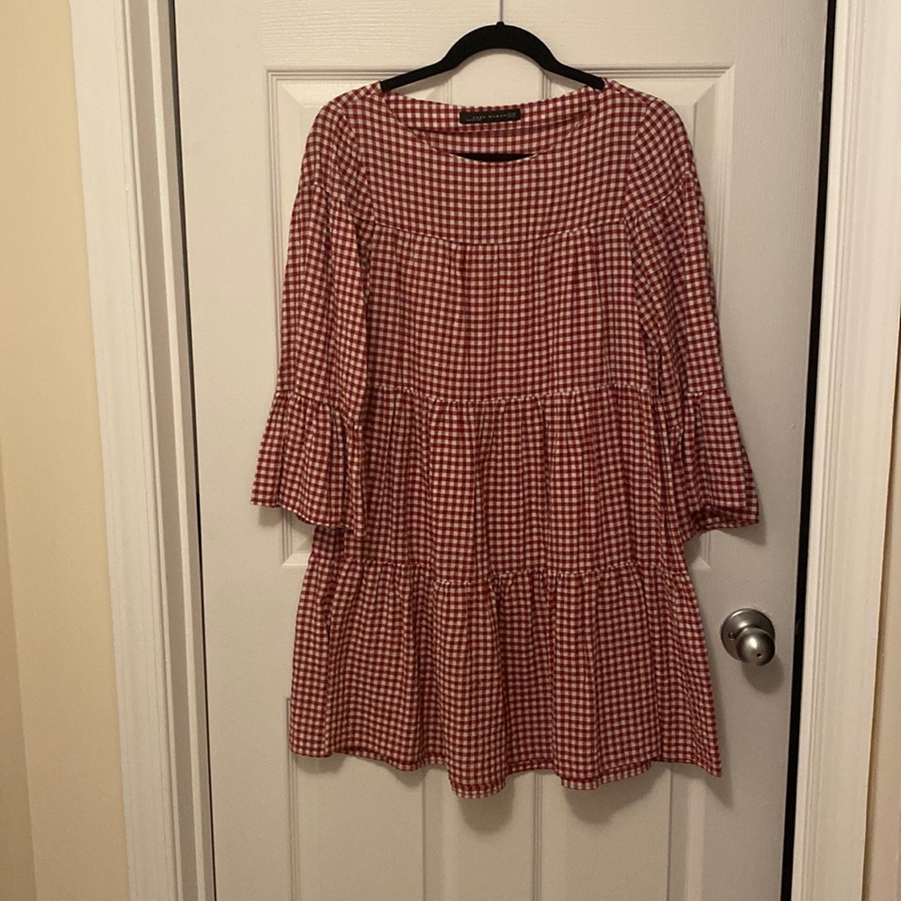 Zara red checker babydoll shift dress